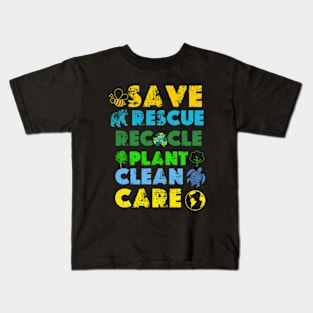 Save Bees Rescue Animals Recycle Plastict Earth Day 2024 Kids T-Shirt